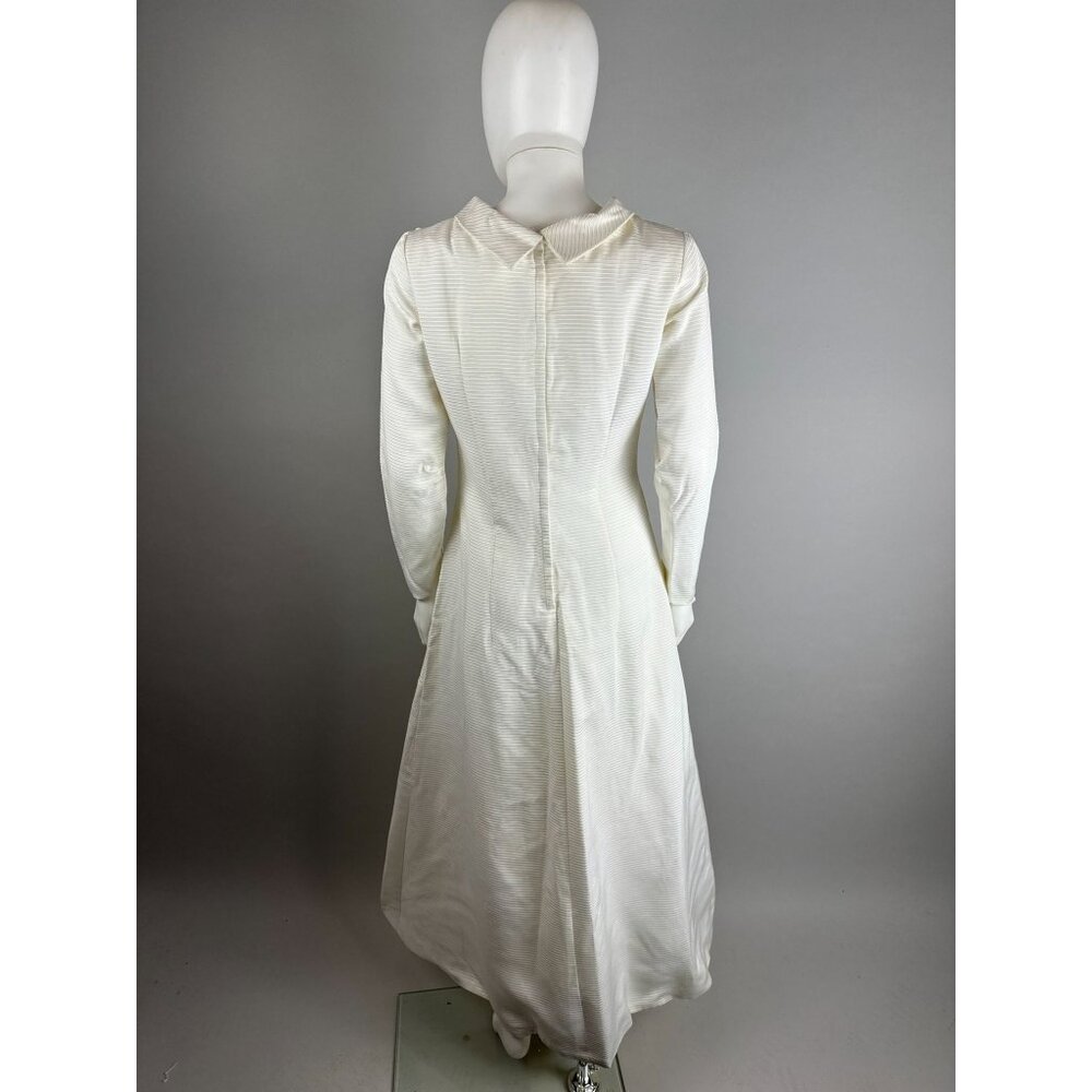 Vintage 1960s Wedding Gown Off White High Neck Renaissance Cape Train Mod Small - Picture 4 of 11